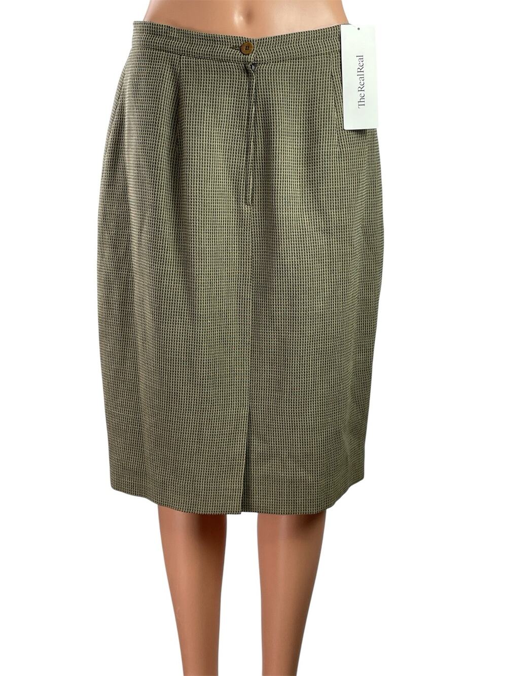 NEW Giorgio Armani Women's Gray Tweed Pleated Slit Pencil Midi Skirt Size 10